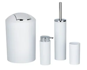 Bộ dụng cụ phòng tắm Wenko 4 chi tiết - Thùng rác, cốc đựng bàn chải, chổi cọ toilet, bơm xà phòng - Thiết kế đen trắng hiện đại