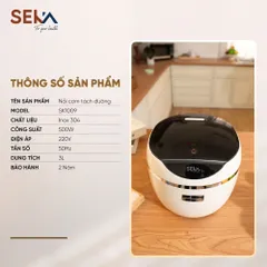 Nồi Cơm Điện Tách Đường SEKA SK1009 - Chất Liệu Inox, Dung Tích 1.8L, Công Nghệ Nấu Thông Minh, Hàng Chính Hãng