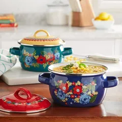 Set 2 Nồi Hầm Mini The Pioneer Woman Sweet Romance - Nồi Nướng Kiểu Hà Lan An Toàn, Dung Tích 1L, Thiết Kế Hoa Đẹp
