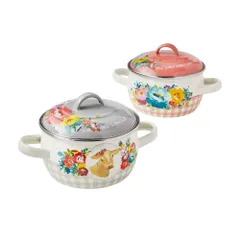 Set 2 Nồi Hầm Mini The Pioneer Woman Sweet Romance - Nồi Nướng Kiểu Hà Lan An Toàn, Dung Tích 1L, Thiết Kế Hoa Đẹp