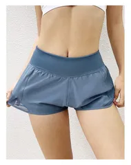 Quần Đùi Nữ Xanh Ngọc 2 Lớp Phối Lưới - Thoải Mái Khi Tập Luyện, Dây Kéo Sau Lưng, Thời Trang Đi Chơi