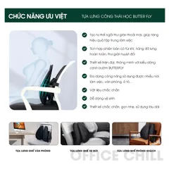 Tựa Lưng Ghế Văn Phòng Công Thái Học ButterFly - Điều Chỉnh 5 Cấp Độ, Hỗ Trợ Cột Sống, Chất Liệu Polyester Siêu Bền