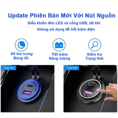 Tẩu sạc nhanh điện thoại trên xe máy 67W cổng Type C và USB có nút bật tắt chống nước MTR006