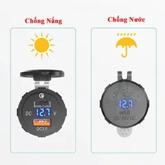 Tẩu Sạc Nhanh Ô Tô Xe Máy 2 Cổng USB & Type C - Có Đèn LED Hiển Thị Điện Áp - Sạc Nhanh Cho Điện Thoại, Máy Tính Bảng