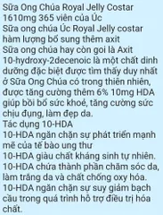 Sữa Ong Chúa Costar Royal Jelly 1610mg 365 Viên - Hỗ Trợ Làm Đẹp Da, Cải Thiện Nếp Nhăn, Xuất Xứ Úc
