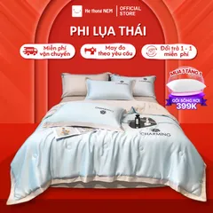 Bộ drap giường lụa Hệ Thống Nệm cao cấp bộ set chăn ga drap grap phủ trải giường gối nệm đệm 5 món lụa thái mùa hè cao cấp