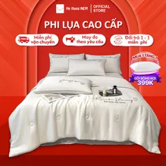 Bộ ga giường 5 món phi lụa thái cao cấp Hệ Thống Nệm chính hãng bộ chăn ga drap gối nệm đệm trải giường phi lụa thái cao cấp 1m2 1m4 1m6 1m8 2m 2m2x2m