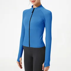 Áo Khoác Croptop Isoblox Xanh Dương Không Nón, Chất Liệu Co Giãn 4 Chiều Thời Trang Nữ - Tặng Kèm Cặp Mút Nâng Ngực