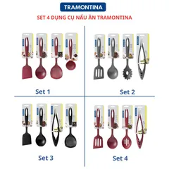 Bộ 4 Dụng Cụ Nấu Ăn Tramontina - Muôi Vá Xẻng Bằng Nhựa PA, Chịu Nhiệt 180 Độ, An Toàn, Xuất Xứ Brazil