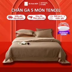 Bộ drap giường tencel 60S Hệ Thống Nệm cao cấp set bộ vỏ chăn ga ra drap tencel trải phủ giường gối nệm đệm 5 món cao cấp