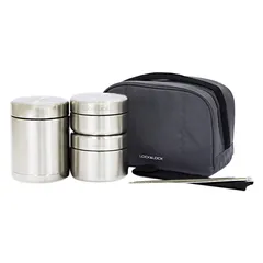 Bộ Hộp Cơm Giữ Nhiệt Lock&Lock Gồm 3 Hộp Inox Kèm Đũa LHC8016 -1150ml