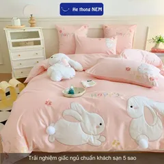 Bộ ga giường cute dễ thương Hệ Thống Nệm cao cấp Bộ set chăn ga drap grap phủ trải giường gối nệm đệm 5 món mát lạnh