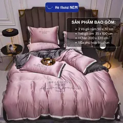 Bộ ga giường lụa beauty Hệ Thống Nệm bộ set chăn ga drap grap phủ trải giường gối nệm đệm 5 món lụa thái mùa hè cao cấp