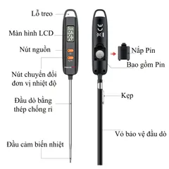 Nhiệt Kế Điện Tử Nấu Ăn Cao Cấp ThermoPro TP516 Nhật Bản - Đo Chính Xác, Đơn Giản, Dễ Sử Dụng, Phù Hợp Món Ăn và Pha Sữa