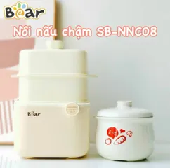 BẢN MỚI-BH 18THÁNG) Nồi Nấu Chậm 0.8L Model SB-NNC08, Nồi Nấu Cháo Bear NNC08 Cho Bé - Bảo Hành Chính Hãng 18 Tháng