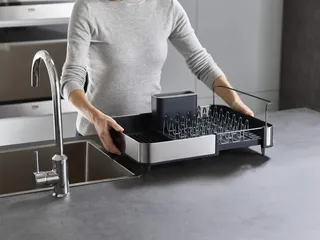Khay úp bát inox mở rộng Joseph Joseph Rethink Sink - Bộ dụng cụ nhà bếp + Hộp đựng xà phòng tiện lợi, vệ sinh, thiết kế thông minh