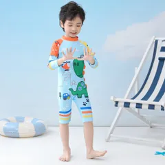Đồ Bơi Liền Thân Cho Bé Hình Khủng Long Xanh Dương - Thiết Kế Ngộ Nghĩnh Có Mũ, Chống Nắng, Chất Liệu Siêu Mềm Mịn