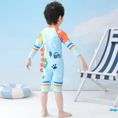 Đồ Bơi Liền Thân Cho Bé Hình Khủng Long Xanh Dương - Thiết Kế Ngộ Nghĩnh Có Mũ, Chống Nắng, Chất Liệu Siêu Mềm Mịn