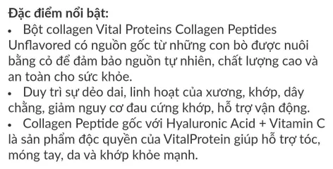 Bột Collagen Thủy Phân Vital Proteins 284g - Hỗ Trợ Làm Đẹp Da, Tóc, Móng và Khớp, Dễ Uống, Không Vị, Mỹ