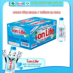Nước uống kiềm i-on Life dung tích 330ml thùng 24 chai chứa vi khoáng tự nhiên, công nghệ Nhật Bản