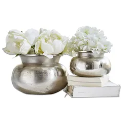 Bộ bình cắm hoa Loberon Clément - 2 chiếc nhôm đúc sang trọng, trang trí đẹp cho phòng khách, bàn ăn, tặng quà ý nghĩa.