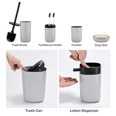 Bộ Dụng Cụ Phòng Tắm 6 Chi Tiết Màu Xám DUFU - Cốc, Khay, Chai, Cọ Toilet và Thùng Rác Tiện Ích
