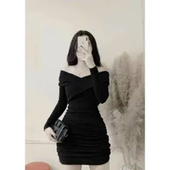 Váy ,đầm body dài tay trễ vai chất có giãn dày đẹp