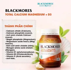 Viên uống Bổ sung Canxi, Magie và Vitamin D3 Blackmores 200 viên - Hỗ trợ sức khỏe xương và chiều cao cho người lớn và trẻ em 6 tuổi trở lên