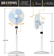 Quạt Đứng BRANDSON 50W - Siêu Mát, 3 Tốc Độ, Độ Ồn Thấp 45dB, Điều Chỉnh Chiều Cao, Hẹn Giờ Tắt, Thiết Kế Hiện Đại