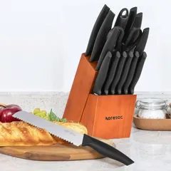 Bộ dao làm bếp cao cấp Aoresac 15 món - Dụng cụ nấu ăn đa năng, bền bỉ, sắc bén, thiết kế sang trọng cho gia đình
