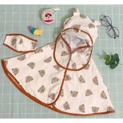 Áo choàng nắng Muslin cho trẻ 6 tháng đến 4 tuổi - Kèm khẩu trang & kính chắn, thời trang mùa hè mát mẻ cho bé