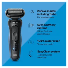 Máy Cạo Râu Nam Braun Series 5 5118s Chính Hãng - 3 Lưỡi Dao, Chống Nước, Pin Li-Ion, Thiết Kế Đức, Cạo Sạch Nhanh Chóng