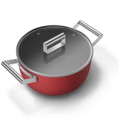 Nồi Casserole SMEG CKFC2411RDM 24cm Đỏ - Nhôm Chống Dính An Toàn, Vung Kính Cường Lực, Made in Italy, Dung Tích 4,7L