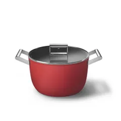 Nồi Casserole SMEG CKFC2611RDM 26cm Đỏ - Nồi Hầm Kèm Nắp Kính Chất Liệu Nhôm và Thép Không Gỉ, Dung Tích 7.7L