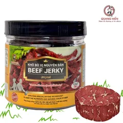Khô Bò Nguyên Bản Quang Hiển - Beef Jerky Hũ 100g, Thơm Ngon, Đậm Vị, Đồ Ăn Vặt Tuyệt Hảo, Quà Tết Ý Nghĩa