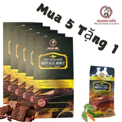 Khô Trâu Vị Tiêu Buffalo Jerky Quang Hiển - Combo 5 Hộp 100g Tặng 1 Túi 20g - Đặc Sản Ngon, Thích Hợp Ăn Vặt, Quà Biếu