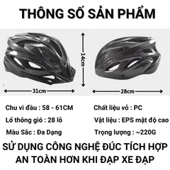 Nón Bảo Hiểm Xe Đạp Thể Thao Siêu Nhẹ Điều Chỉnh Kích Thước cho Nam Nữ - Bảo Vệ Đầu Trong Các Hoạt Động Ngoài Trời