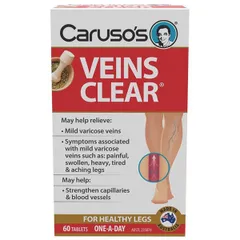 Viên uống hỗ trợ giảm suy giãn tĩnh mạch Caruso's Veins Clear 60 viên - Giảm đau, cải thiện lưu thông máu, nhập từ Mỹ