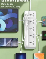 Ổ cắm điện Giga Electric 2500W 3M với USB-A 17W, Thiết bị gia dụng tiện ích cho mọi nhà