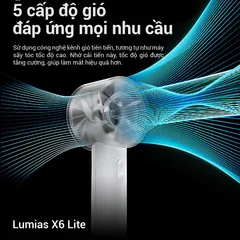 Quạt Tích Điện Mini Cầm Tay Lumias X6 Lite - Thiết Kế Nhỏ Gọn, Màu Pastel, 5 Cấp Độ Gió Tùy Chỉnh, Pin 1200mAh, Sạc Nhanh