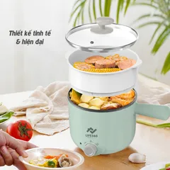 Nồi Lẩu Điện Mini Life360 AL-D12L5 Xanh - Nồi Điện Đa Năng Chính Hãng, Bảo Hành 12 Tháng