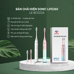 Bàn Chải Điện Sonic Life360 LE-BCD22A - Công Nghệ Sóng Âm, Chống Nước IPX7, 31.000 Nhịp/Phút, 5 Chế Độ Chải Răng