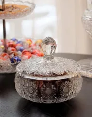 Thố Mứt Bohemia Sang Trọng Có Nắp - Thủy Tinh 16cm Đựng Kẹo, Quà Tặng Độc Đáo Made in Séc
