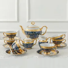 Bộ trà sứ Tiệp cao cấp mạ vàng men ngọc trai - 1 ấm 900ml, 6 chén 170ml, sang trọng và tinh tế cho không gian sống