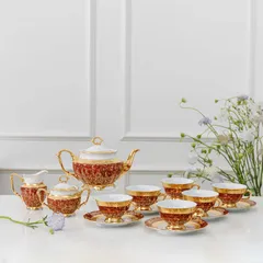 Bộ trà sứ Tiệp cao cấp mạ vàng men ngọc trai - 1 ấm 900ml, 6 chén 170ml, sang trọng và tinh tế cho không gian sống