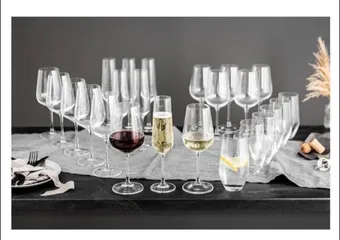 Bộ ly cốc pha lê Bohemia 24 chiếc - Set cao cấp cho rượu vang, sâm panh, cốc uống nước - Sang trọng, bền, an toàn cho máy rửa chén