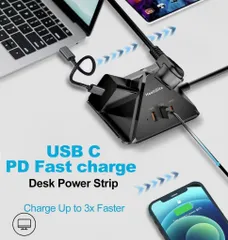 Ổ Cắm Điện Đa Năng HeahGite GL202007 - Thiết Kế Kim Tự Tháp, 3 Ổ Cắm AC, 3 Cổng USB, Sạc Nhanh PD 20W, Bảo Vệ Quá Tải, Tiện Lợi Cho Gia Đình