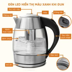 Ấm Siêu Tốc Thủy Tinh Cao Cấp 1,8L Lebenlang LBLB2226 (Model New) Kèm Lõi Lọc Trà, 2200W, Hàng Chính hãng