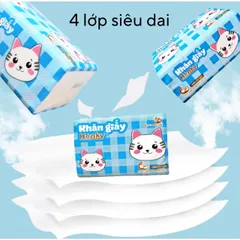Giấy Ăn Con Mèo Trắng HANKY 300 Tờ 4 Lớp Siêu Dai Mềm Mại - Giấy Thấm Hút Tốt Cho Bé Yêu