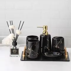 Bộ đồ dùng phòng tắm Marble vân đá cẩm thạch - Sang trọng, chất liệu ABS mạ crom chống thấm nước, thiết kế tiện dụng